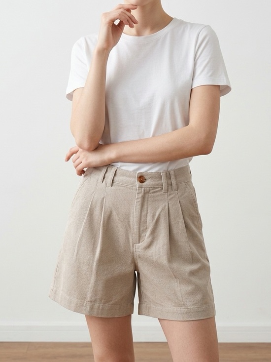 Vintage Pants - 💥 Vintage Blue Bay Pleated Khaki Shorts High Waisted French Girl Quiet Luxury